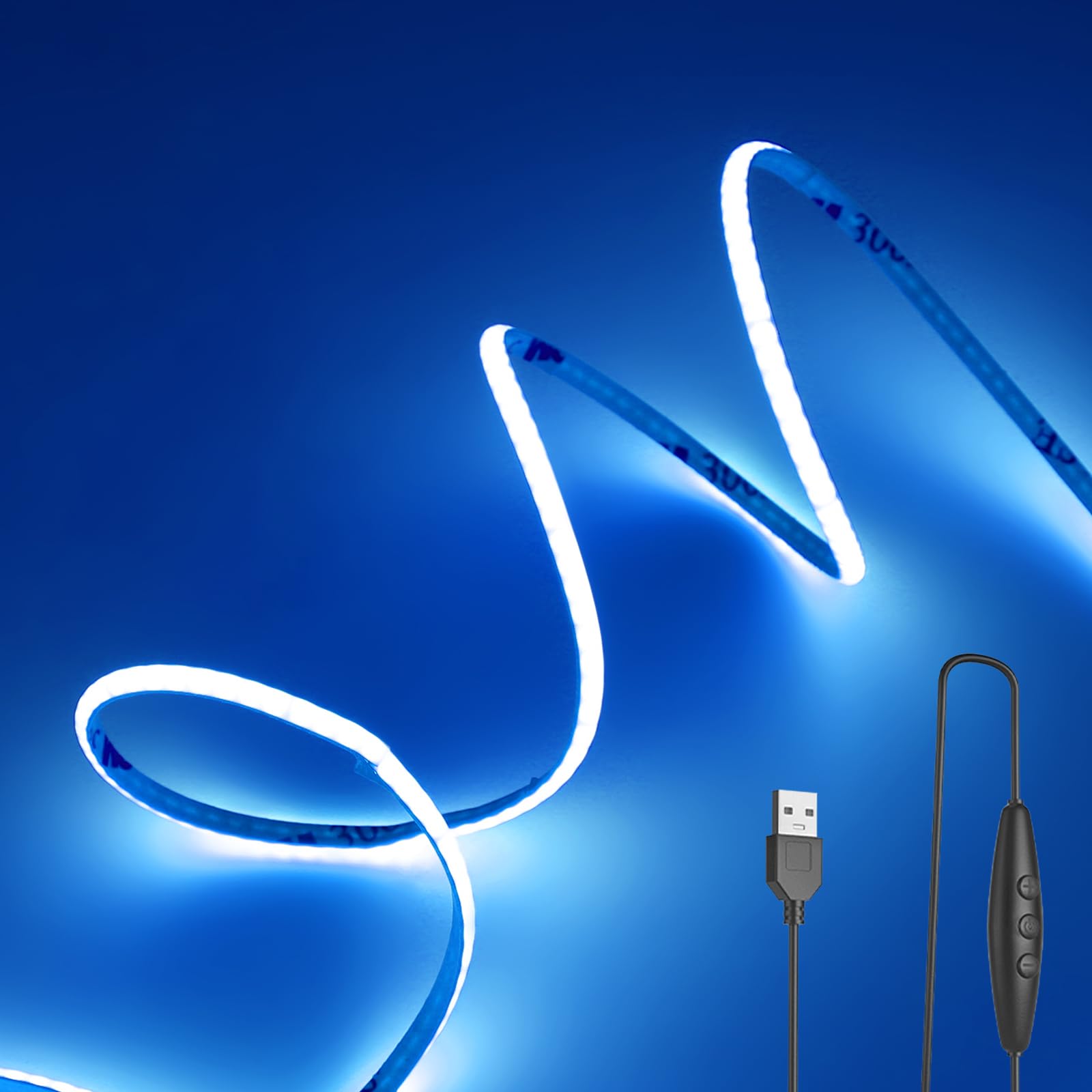 Amazon.co.jp: COB LEDテープライト 青 USB 5V 1m 3mm極細 高密度