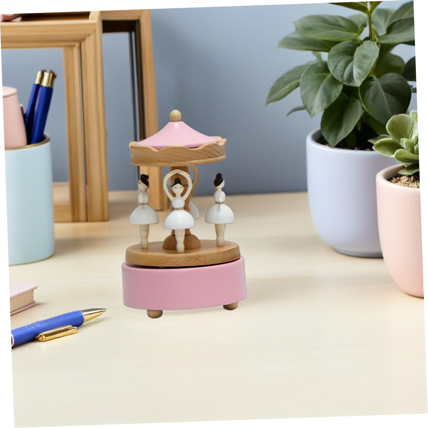 Mobestech Caja de Música Bailarina Giratoria de Madera Rosa para Mujeres