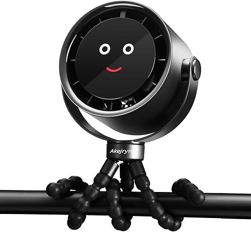 Ventilador portátil para cochecito, ventilador personal para viajes, pantalla digital, desmontable de 5 velocidades, recargable, rotación de 360,