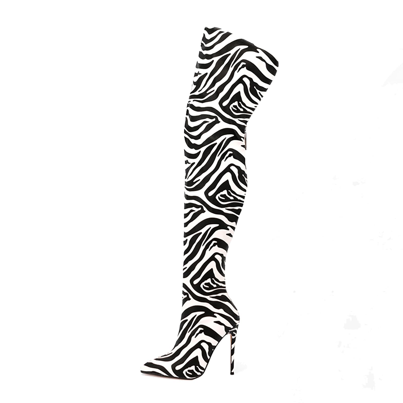 Thigh high boots for women striped Back zipper Burgundy Zebra Print Over the knee Sexy gold white pointed toe Cow Print leopard Magenta stiletto heel