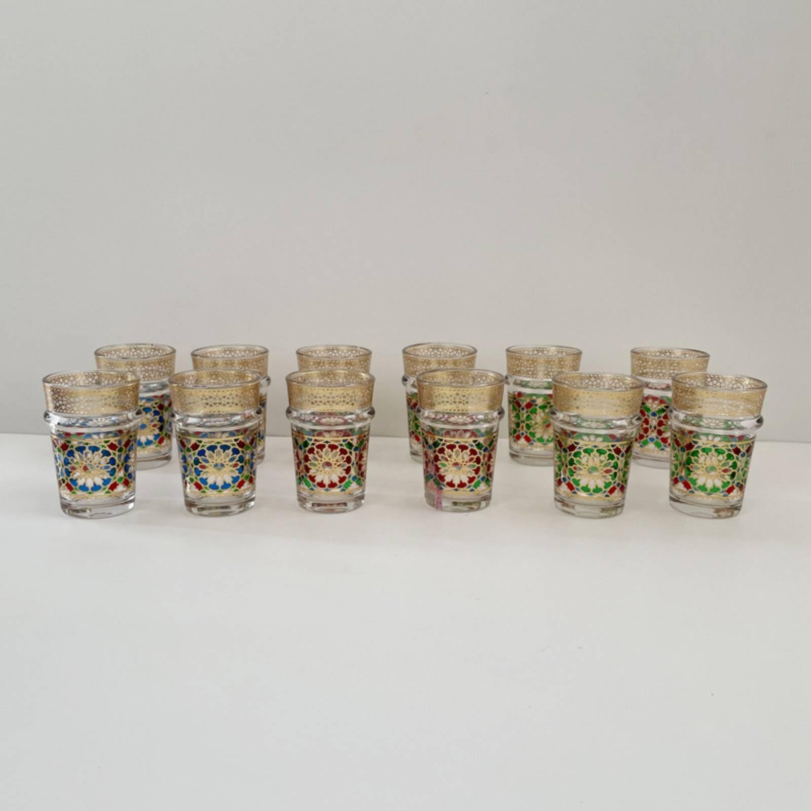 12 Pezzi Bicchieri da Tè Marocchini Dorato Bicchieri in Vetro con Bordo Oro Colorati Bicchierini per Ospiti