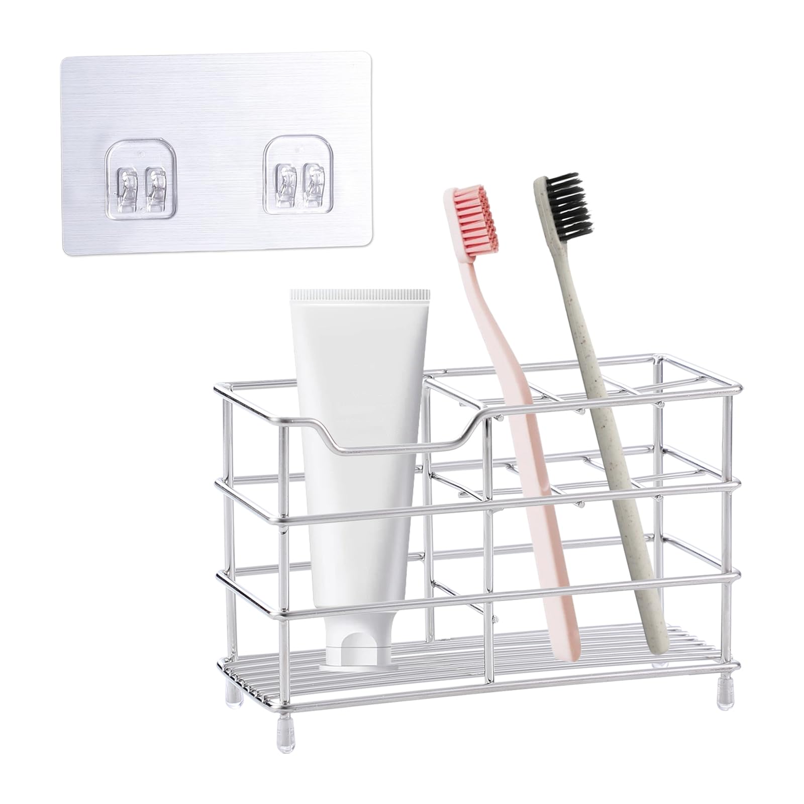 Anmeish Silver Toothbrush Holder Wall Mounted, Bathroom Stainless Steel Toothbrush Caddy,7 Multifunctional Slots Toothpaste Holder Organizer Stand Storage For Toothpaste, Razor