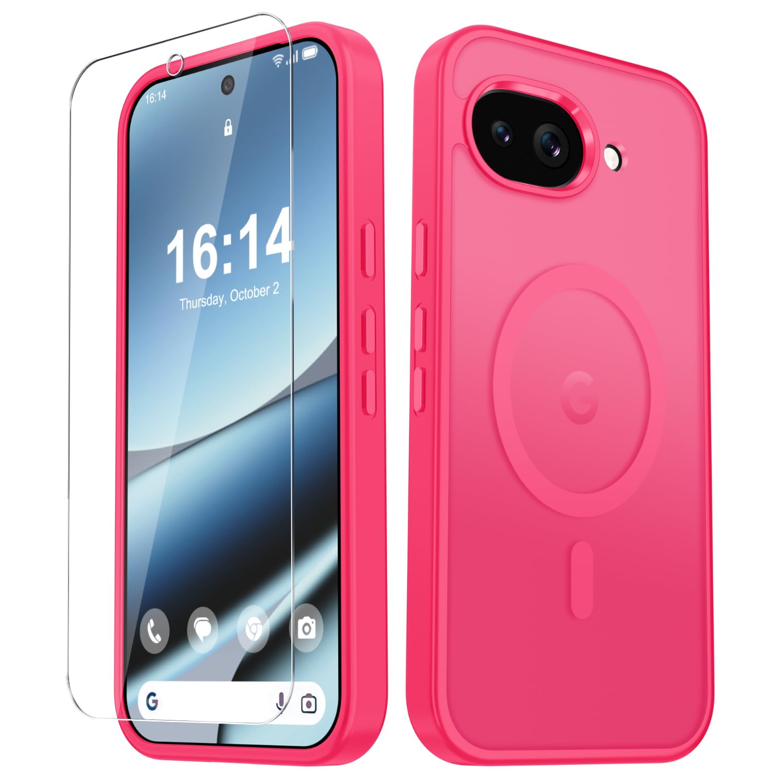 for Google Pixel 10a Case, Matte Magnetic Phone Cover, Hot Pink | Fit for MagSafe, Screen Protector included, Shockproof Military Grade Protection, Translucent Frosted Back