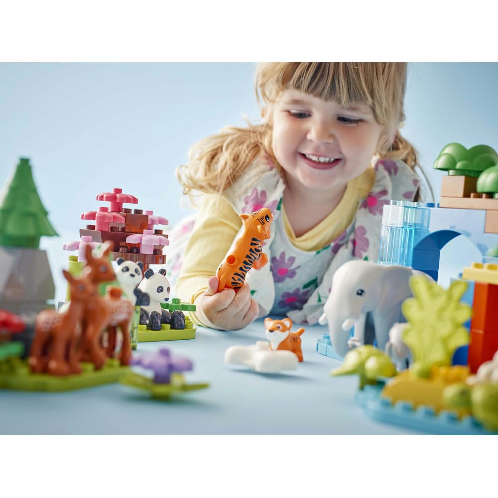 LEGO DUPLO Rodziny dzikich zwierząt 3 w 1 10446 | dzikie zwierzęta 3 w 1, klocki dla 2-latka, prezent dla dziewczynki i chłopca 2+, 92 elementy