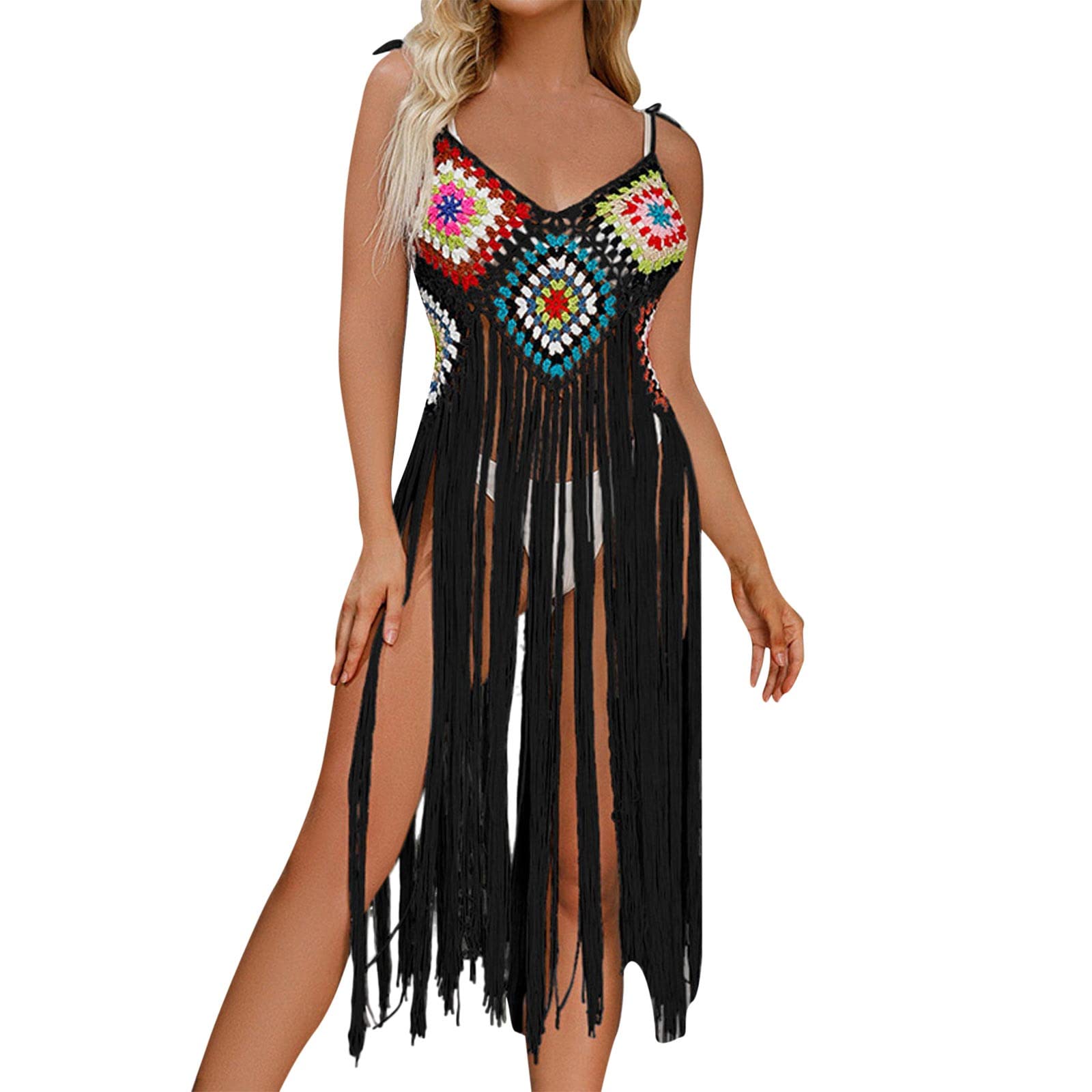 Genérico Mujer Traje de Baño Pareos Playa para Mujer con Borlas Vestido de baño de Bikini de Crochet Camisolas Playeras Bikini Cover Up Boho Style