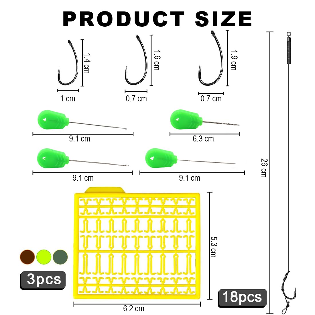 Set de 18 anzuelos para Pesca de Carpas, Aparejos de Pelo, Aparejos boilie con Tapones boilie