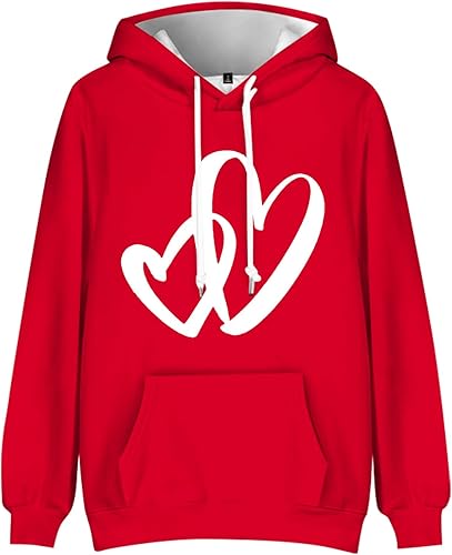 Miniatura 3 de Sudadera con capucha con estampado de corazón rojo para hombre, sudadera para el día de San Valentín, sudadera holgada para parejas, tops de