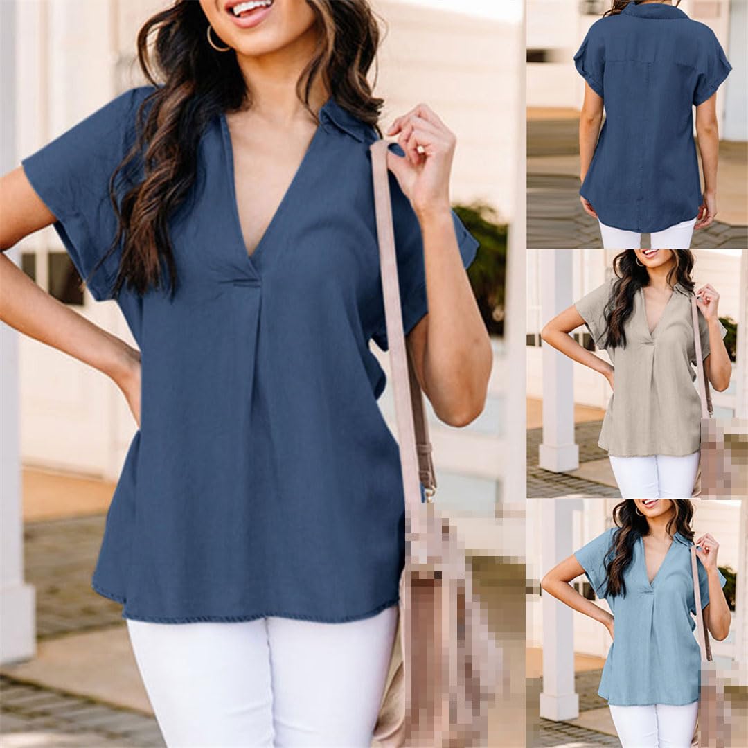 Camiseta De Manga Corta con Cuello En V para Mujer