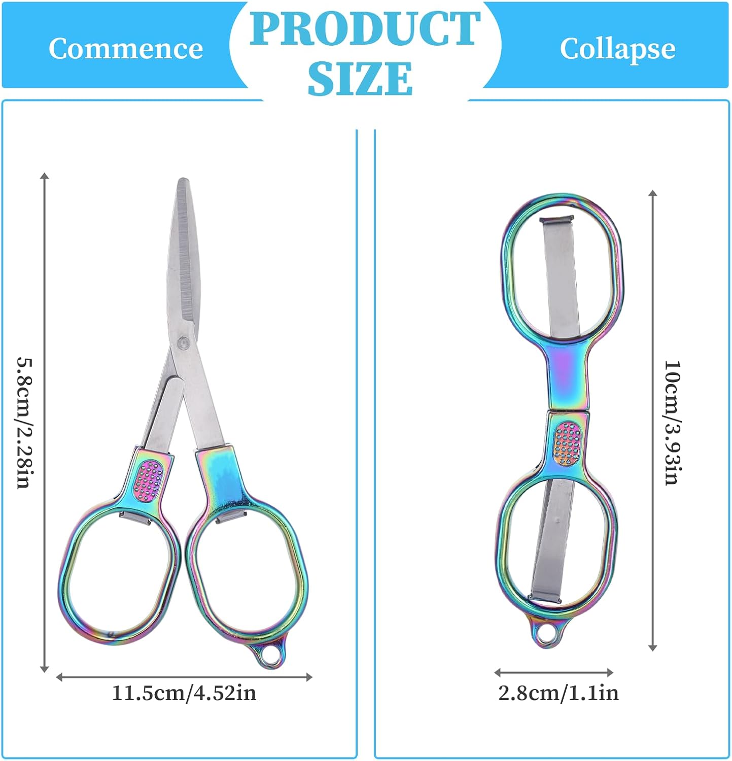 2 Pcs Folding Scissors Travel, Foldable Tiny Travel Scissors Badge Keychain Portable Folding Mini, Nurse Badge Accessories, Gifts for Men Glasses Shaped Mini Shear Cutter Stainless Steel(Laser Blue) image 2