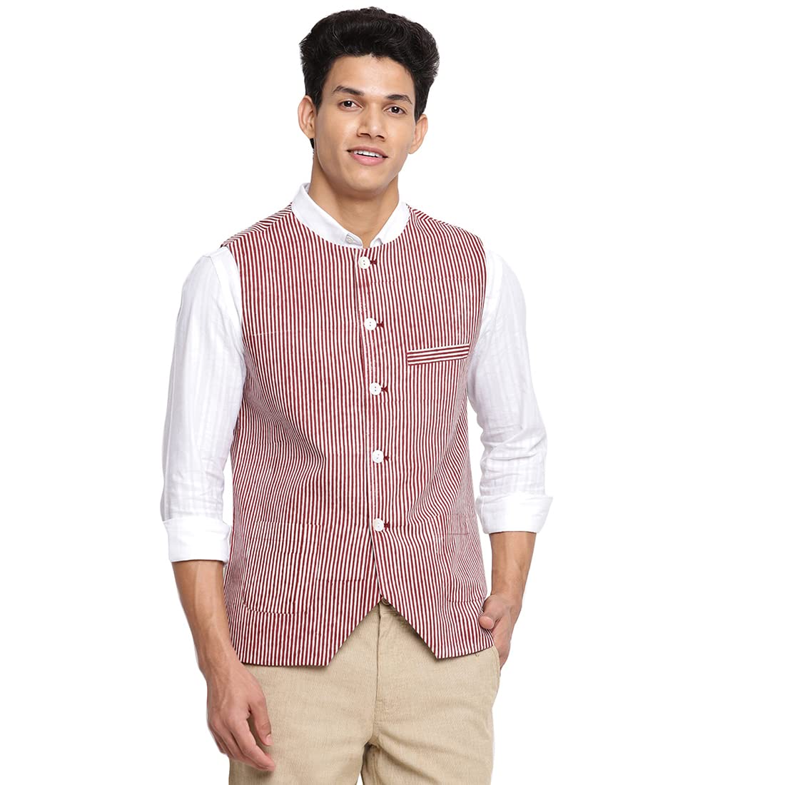 fabindia Men Cotton Printed Jacket Red_S-picture-12
