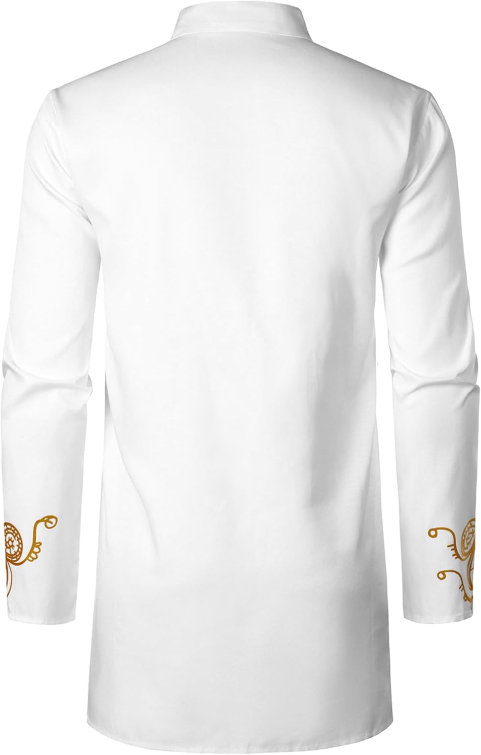 LucMatton Men's African Attire Outfit Gold Foil Print Long Sleeve Shirt and Pant Dashiki Suit 2 Piece Set - Image 4