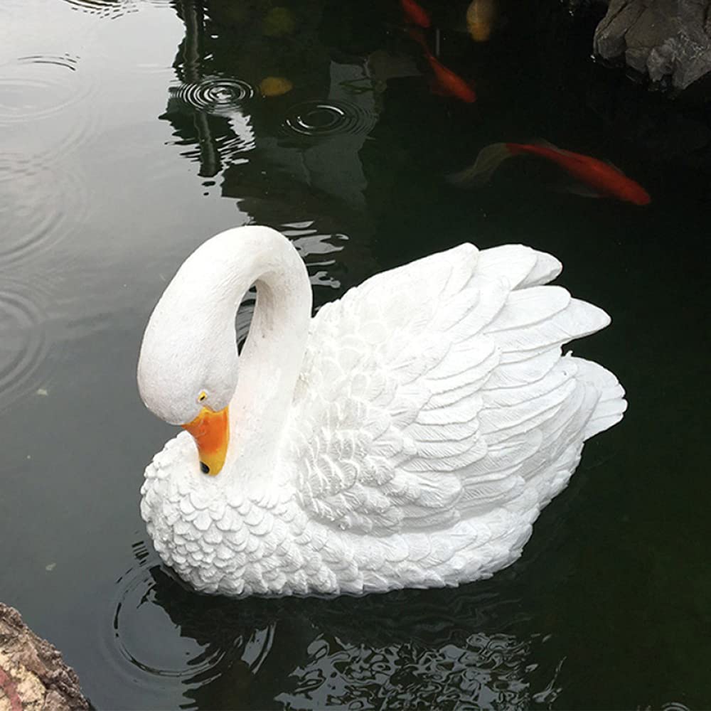 Amazon.co.jp: 白鳥のプールに浮かぶ置物、白い白鳥の庭の鳥の像、鯉の