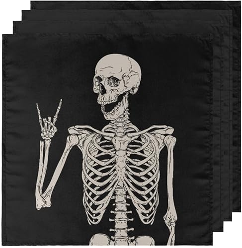 Miniatura 5 de Cloth Napkins Set of 4 Funny Skull 20x20 Inch Cloth Napkins Skull Human Skeleton Washable Reusable Kitchen Dinner Napkins Table Decor for Wedding,
