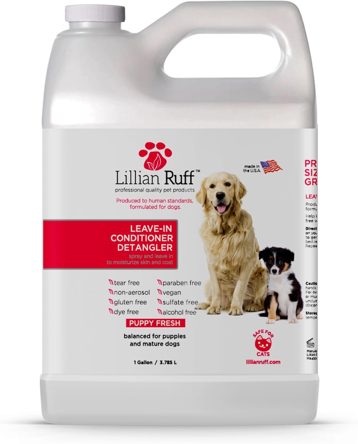 Lillian Ruff Leave-In Dog Conditioner & Detangler Spray - pH Balanced After-Bath No Rinse Hydrating Dog Conditioning Spray - Silky Shine Spray For Dry Skin Itch Relief, Detangling & Dematting (Gallon)