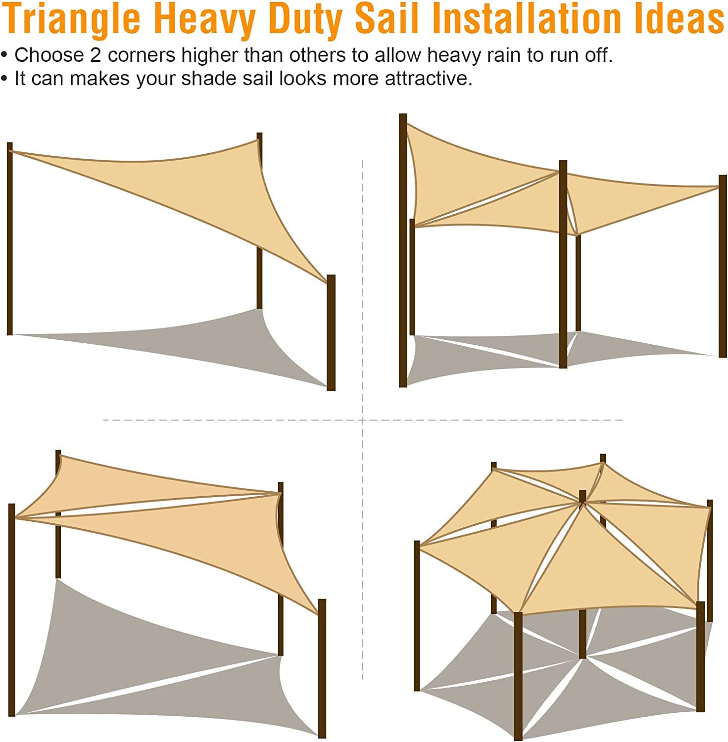 Qualità Tessuto Oxford - Tenda A Vela Triangolare - Vela Ombreggiante Parasole Traspirante E Protezione Solare Raggi UV Per Esterno Giardino Terrazza (6X6X6 m,Caffè)
