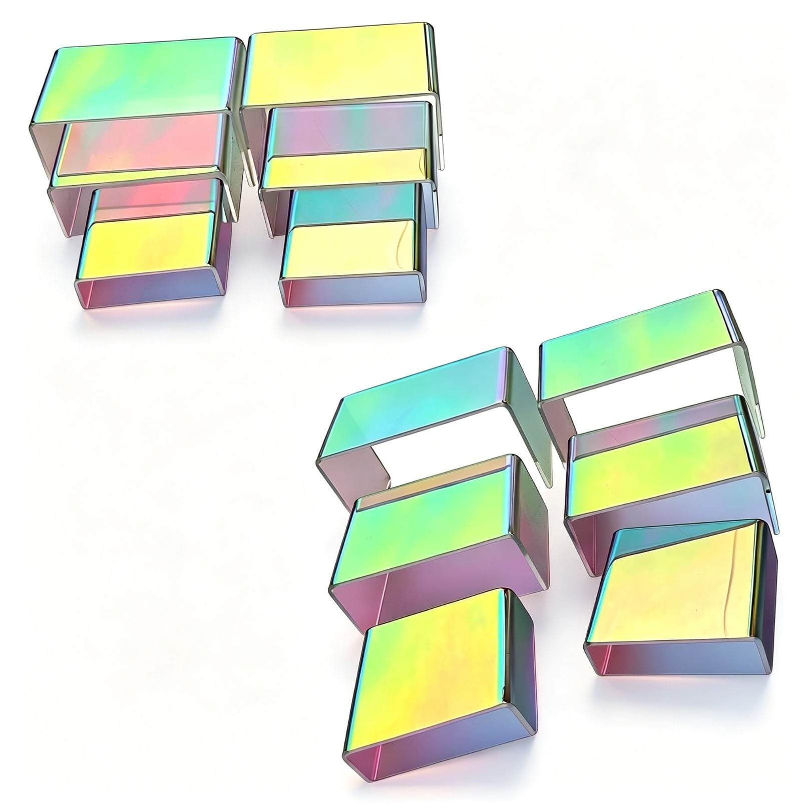 SOVQUEST 6 PCs Risers Display Stands 3 Tiers Desktop Acrylic Shelves Cake Dessert Holder Products Stand for Collectibles Shoes Jewels Pop Figure (Iridescent2)