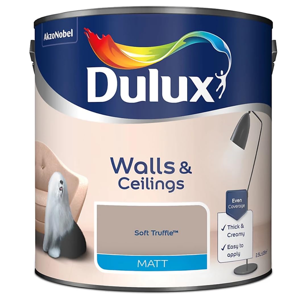 Soft Truffle Walls & Ceilings Matt Emulsion Paint 2.5L – Smooth Creamy Finish, Quick Dry, Low VOC, Easy Application for Interior Walls & Ceilings