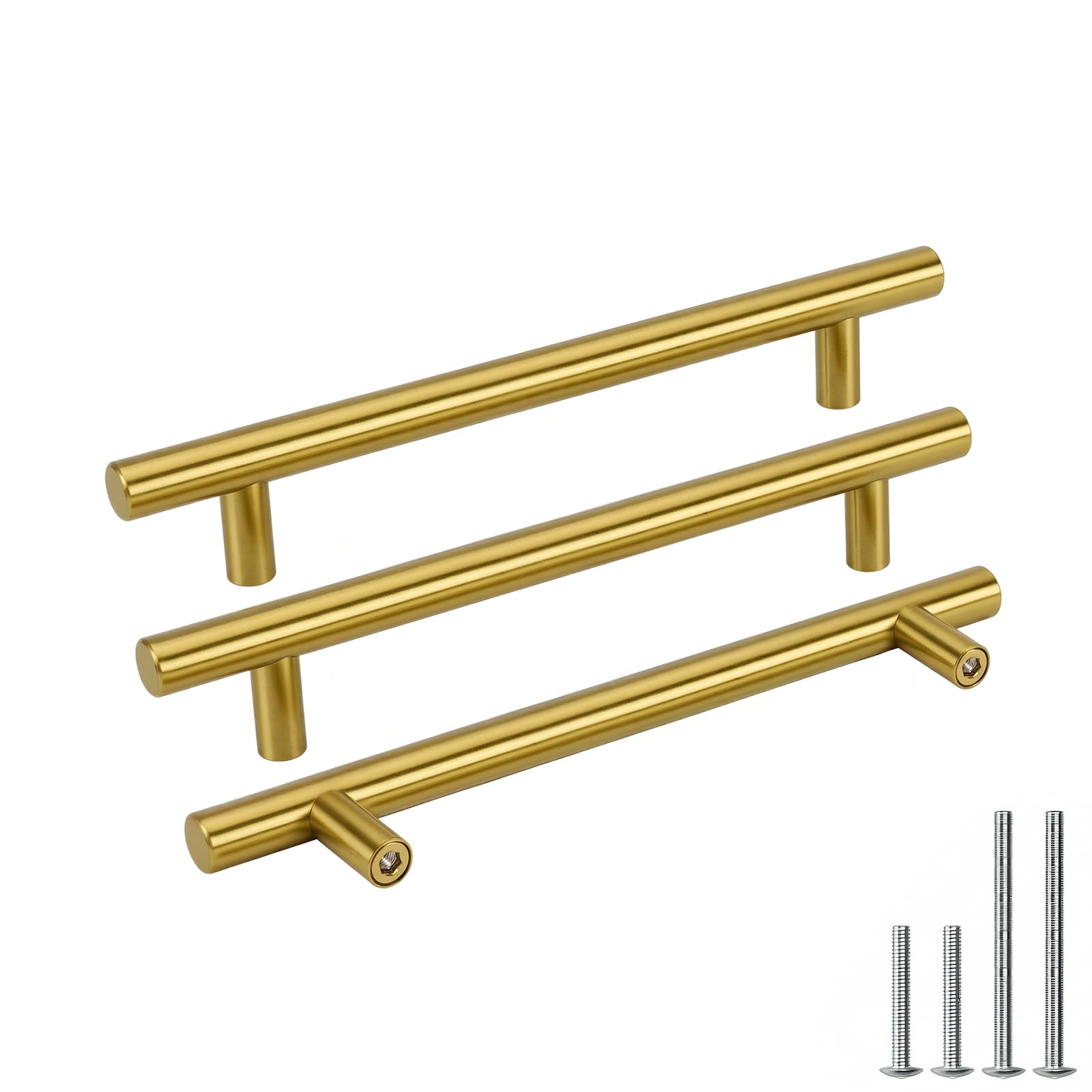 Goldenwarm Gold Enwarm 10Pcs 192Mm Cupboard Handle - En Stainless Steel Modern Kitchen Door Cabinet T Bar Handle Pull Knob Brushed Brass