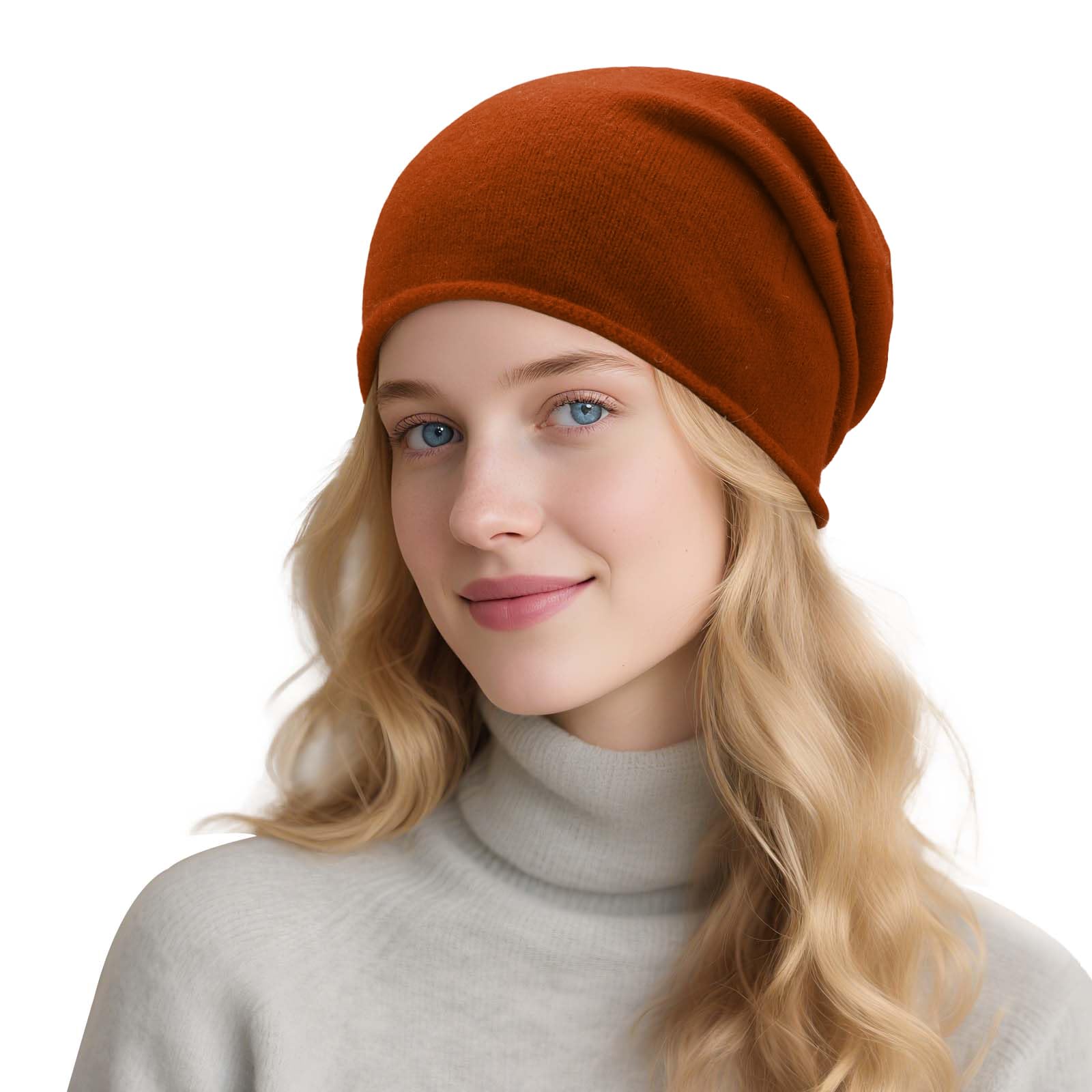 ZLYC Pure Wool Slouchy Beanie Hat for Women Men Seamless Knit Winter Skull Cap(Solid Dark Oak Brown),One Size