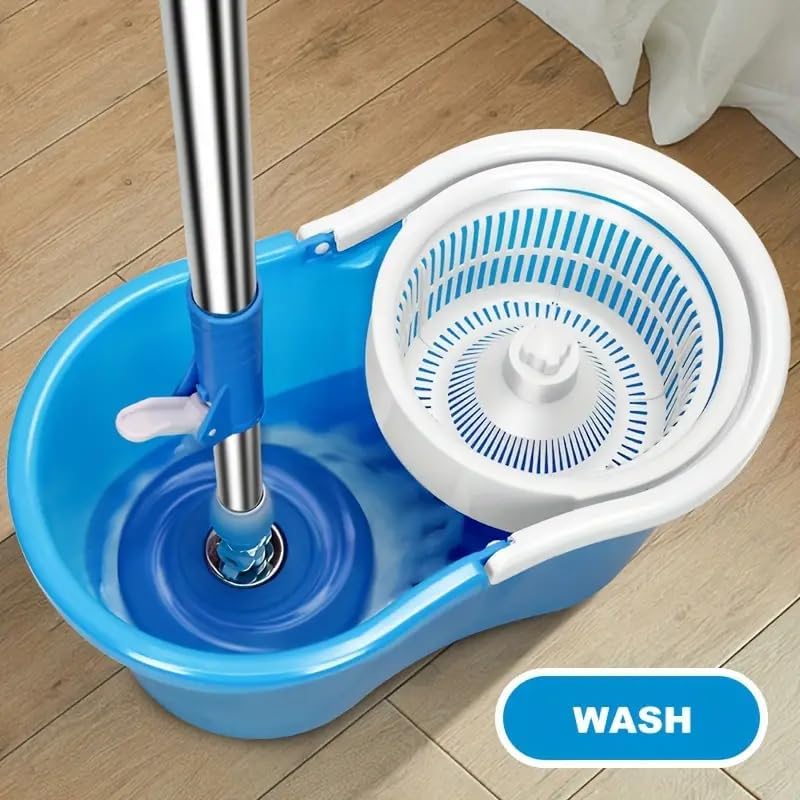 Image of TEKCOOL Premium Spin Mop with Big Wheels and Heavy Wringer | 360 Flexible Mop Bucket System for Floor Cleaning with 2 Microfiber Refills (Blue):