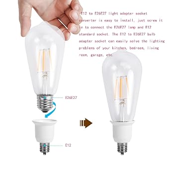 E12 to E26 Adapter Chandelier Light Socket Converter, Candelabra E12 to Medium Socket E26 Converter Bulb Base Adapter, Regular LED Light Bulb Base, 6 Pack
