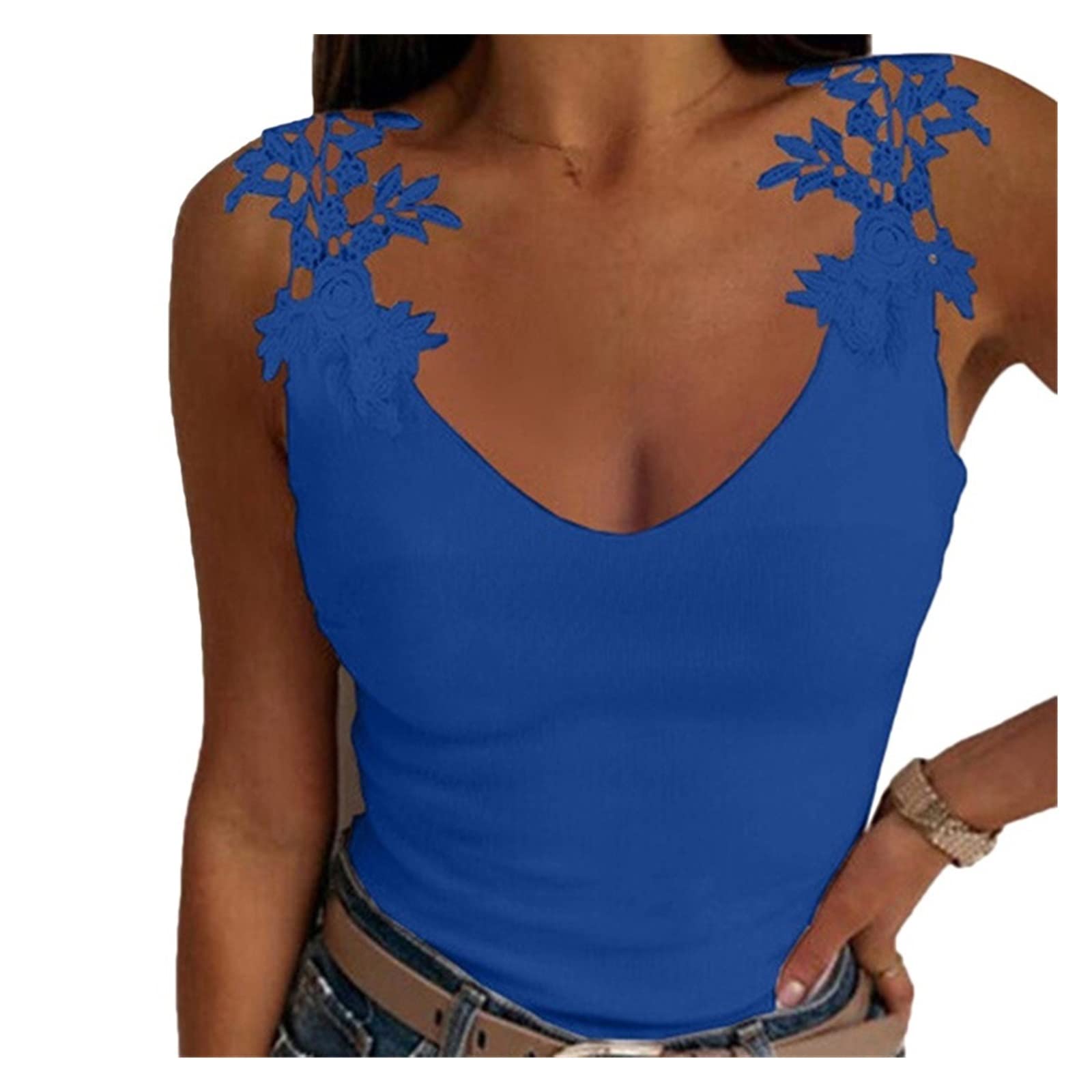 Kikbax Canotta da donna senza maniche da donna sexy senza maniche, canottiera da donna (Color : Blue, Size : 4XL)