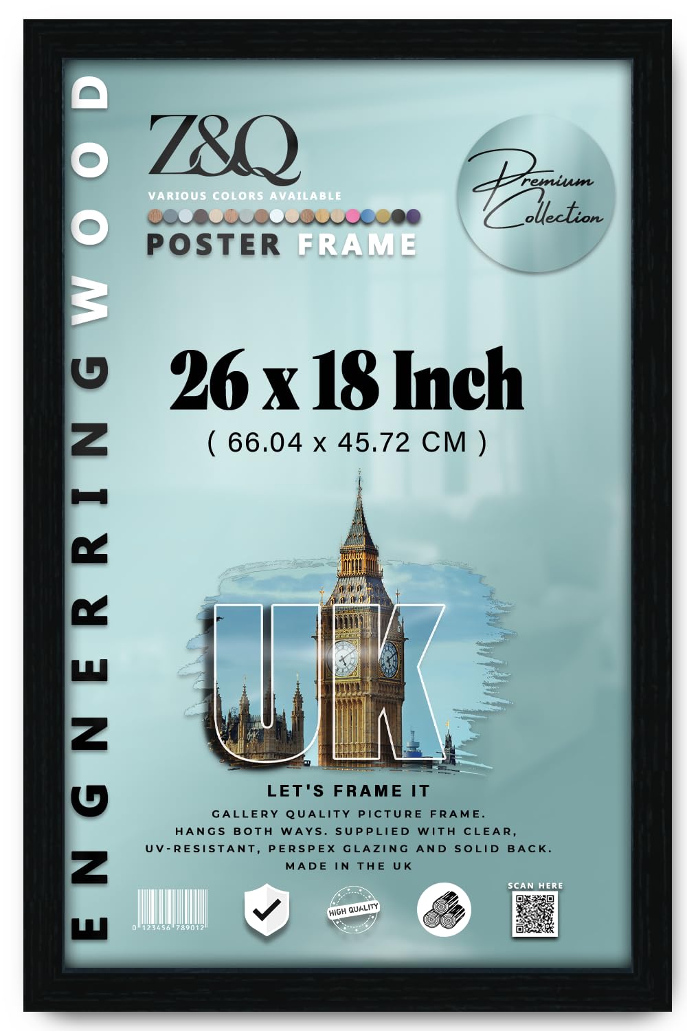 Z&Q - Classic White MDF Wood Finish 26 x 18 Inch Poster/Picture Frame | Great for Posters (66.04 x 45.72 CM) Wall Décor and Perfect for Gift [ Black ] — image 1