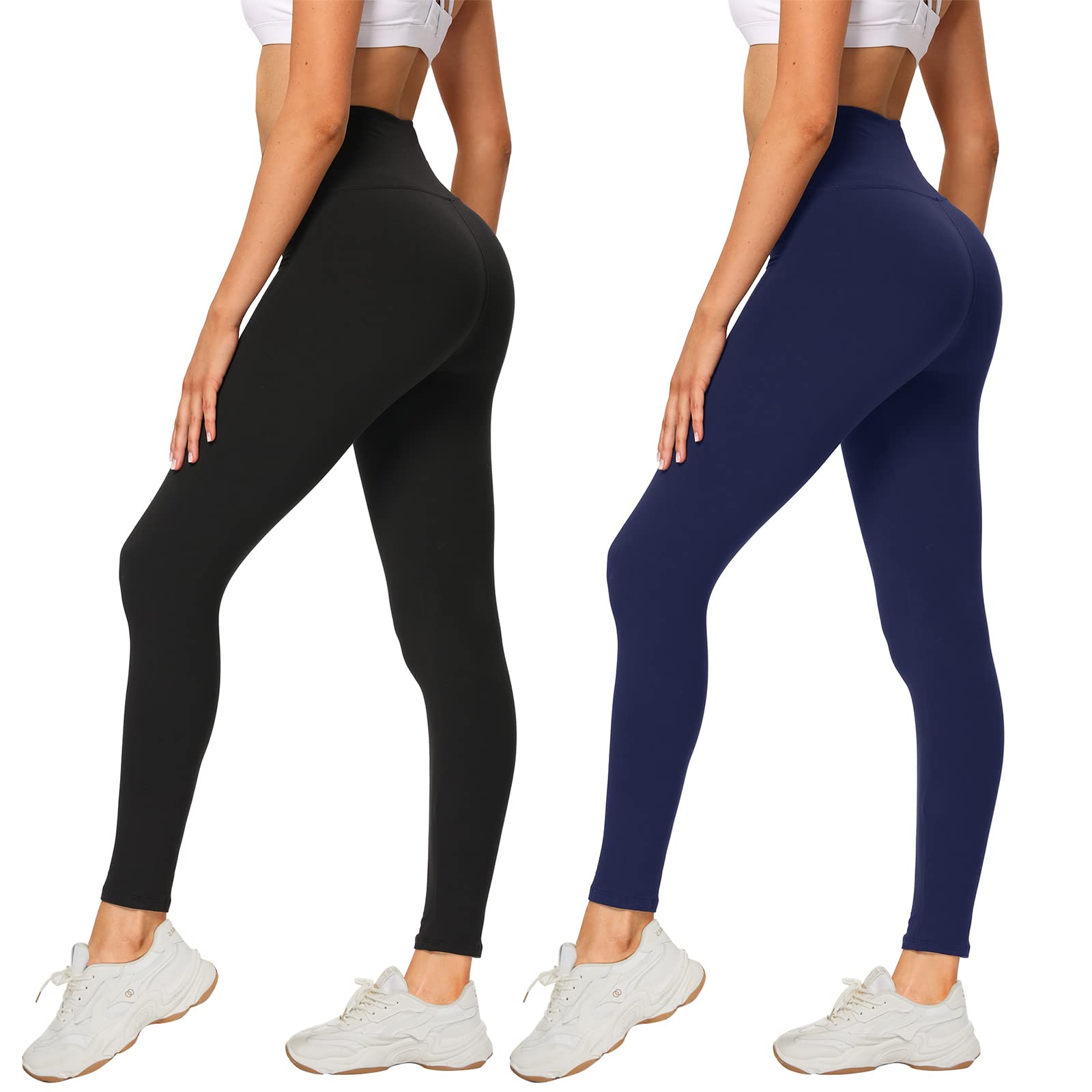 AMIYOYO 2er Pack Leggings für Damen High Waist Leggins Blickdicht Elastische Bauchweg Hosen Weiche Sporthose für Yoga Fitness Outdoor Freizeit