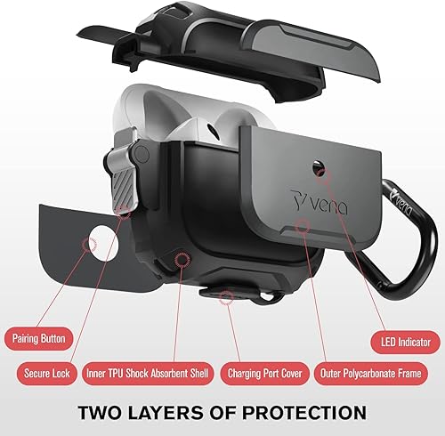 Miniatura 2 de Vena vArmor - Funda resistente compatible con Apple Airpods 3 2021, mecanismo de bloqueo seguro, resistente a prueba de golpes, con mosquetón para