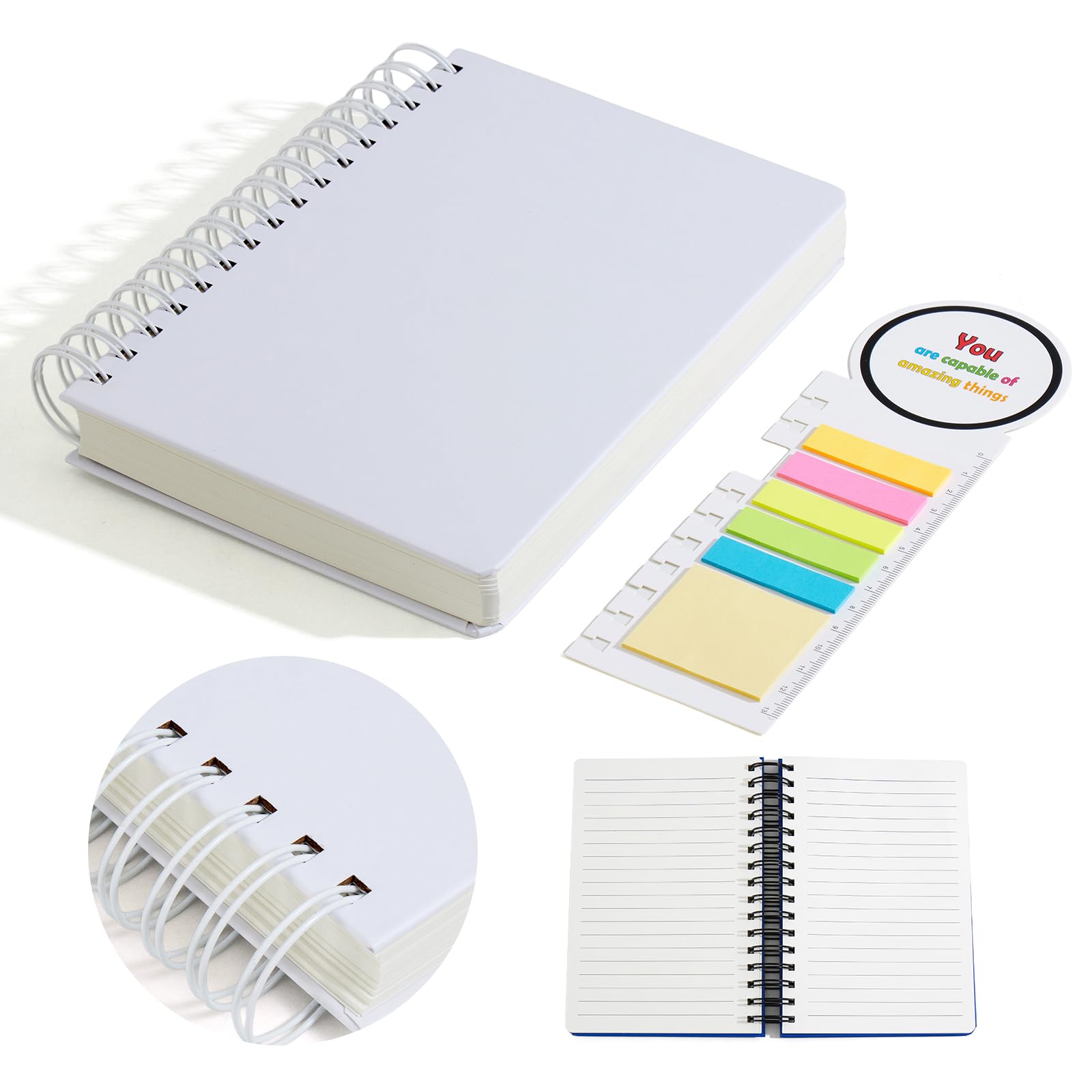 KIFZM A5 Notebook Lined 320 Pages/160 Sheets, Wirebound Spiral Notepad Multi-Coloured, 100gsm Thick Paper,Hardcover, Writing Journal for College Work Office School,Women,Men (White)
