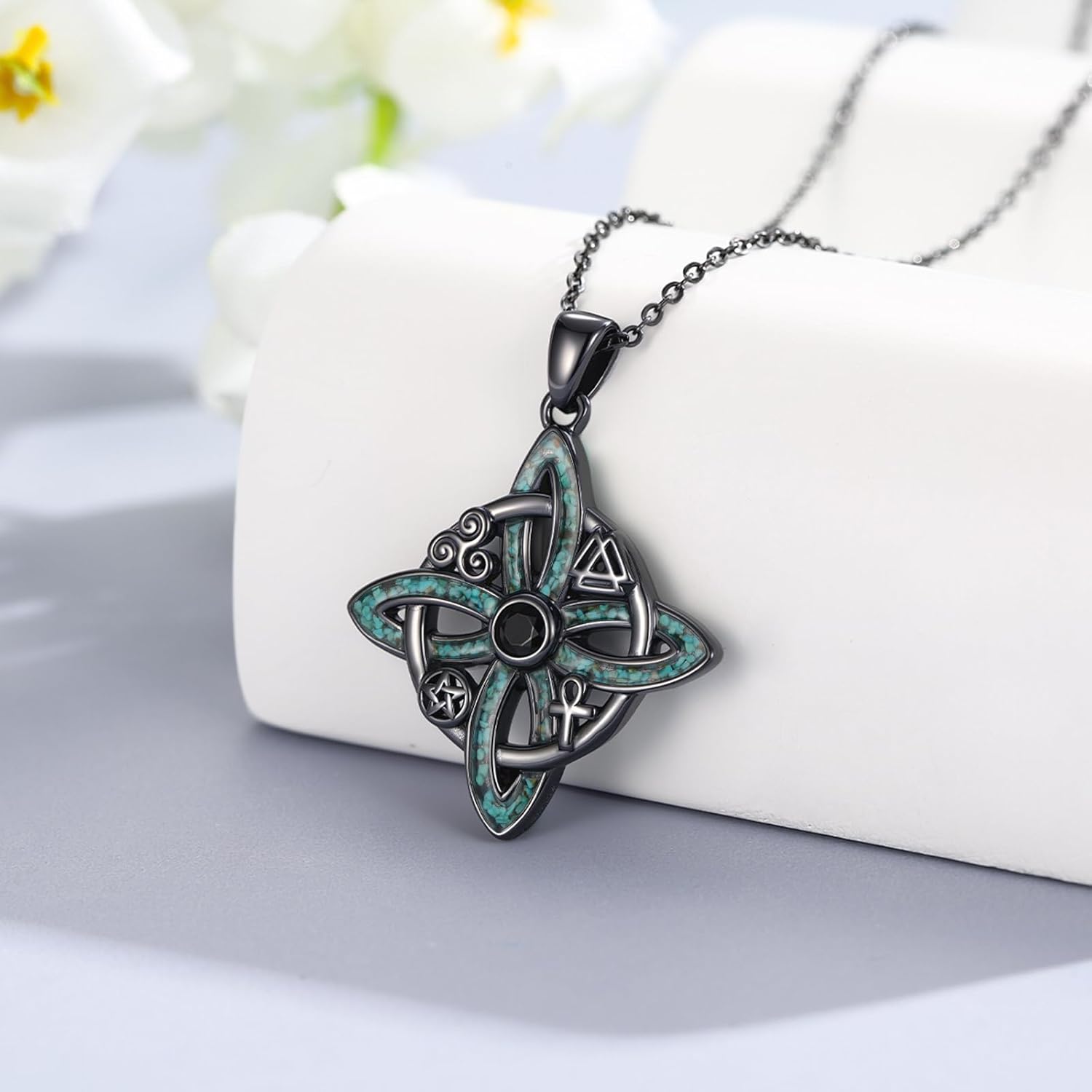 Witch Necklace 925 Sterling Silver Pentagram Triple Moon Pentacle Pendant Wiccan Pagan Jewelry Witchy Gifts for Women - Image 2