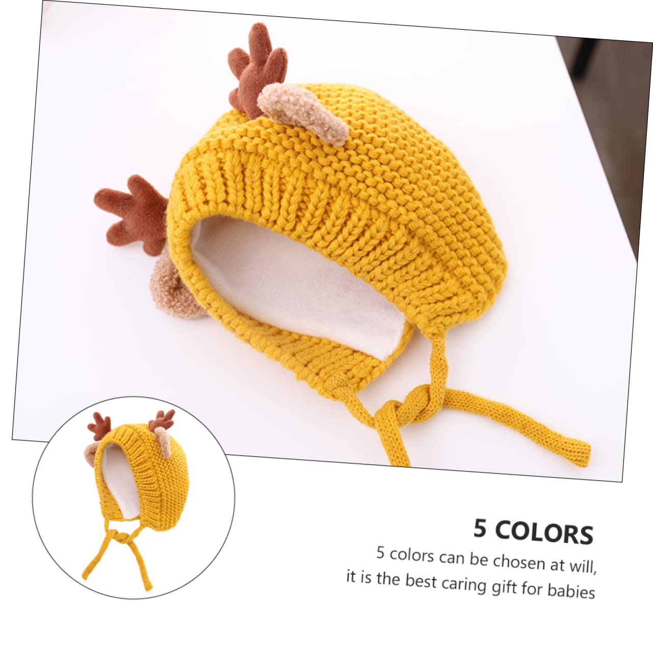 SHERCHPRY Gorro Navideño De Asta Sombrero De Venado De Navidad Gorro De Bebe Gorra con Forro Polar para Bebé Gorro De Reno Gorro De Punto con Forro Polar para Bebé Yellow