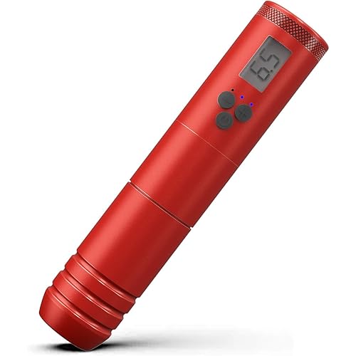 INKin Red Wireless Tattoo Pen Machine Swiss Motor LED Display 2Pcs 1000mAh Battery Pack Power Supply with Extra Grip