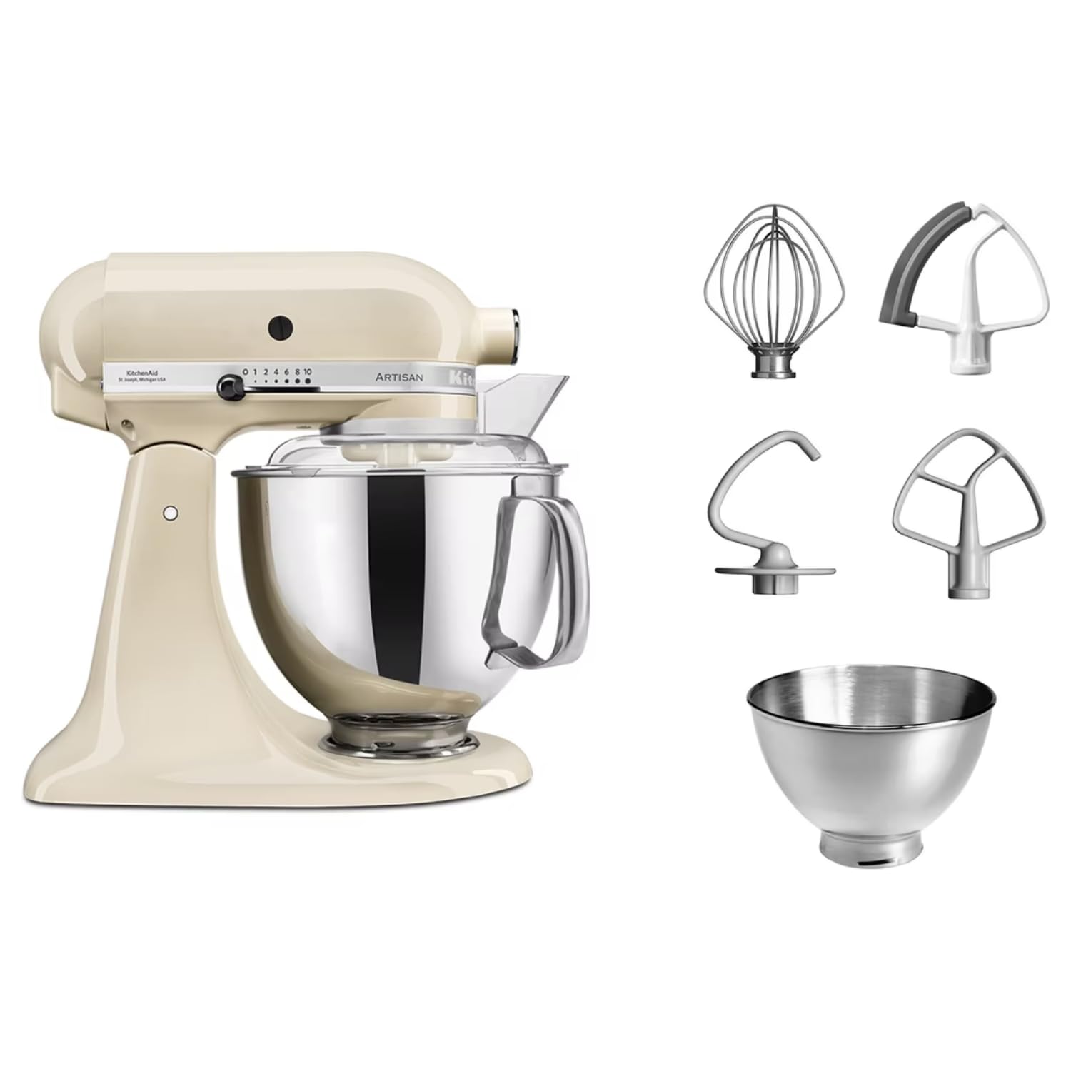 KitchenAid KitchenAid Artisan Kitchen Mixer with Tilt Head and 5 Accessories and 2 Stainless Steel Bowls 4.8 and 3 L Cream in use
