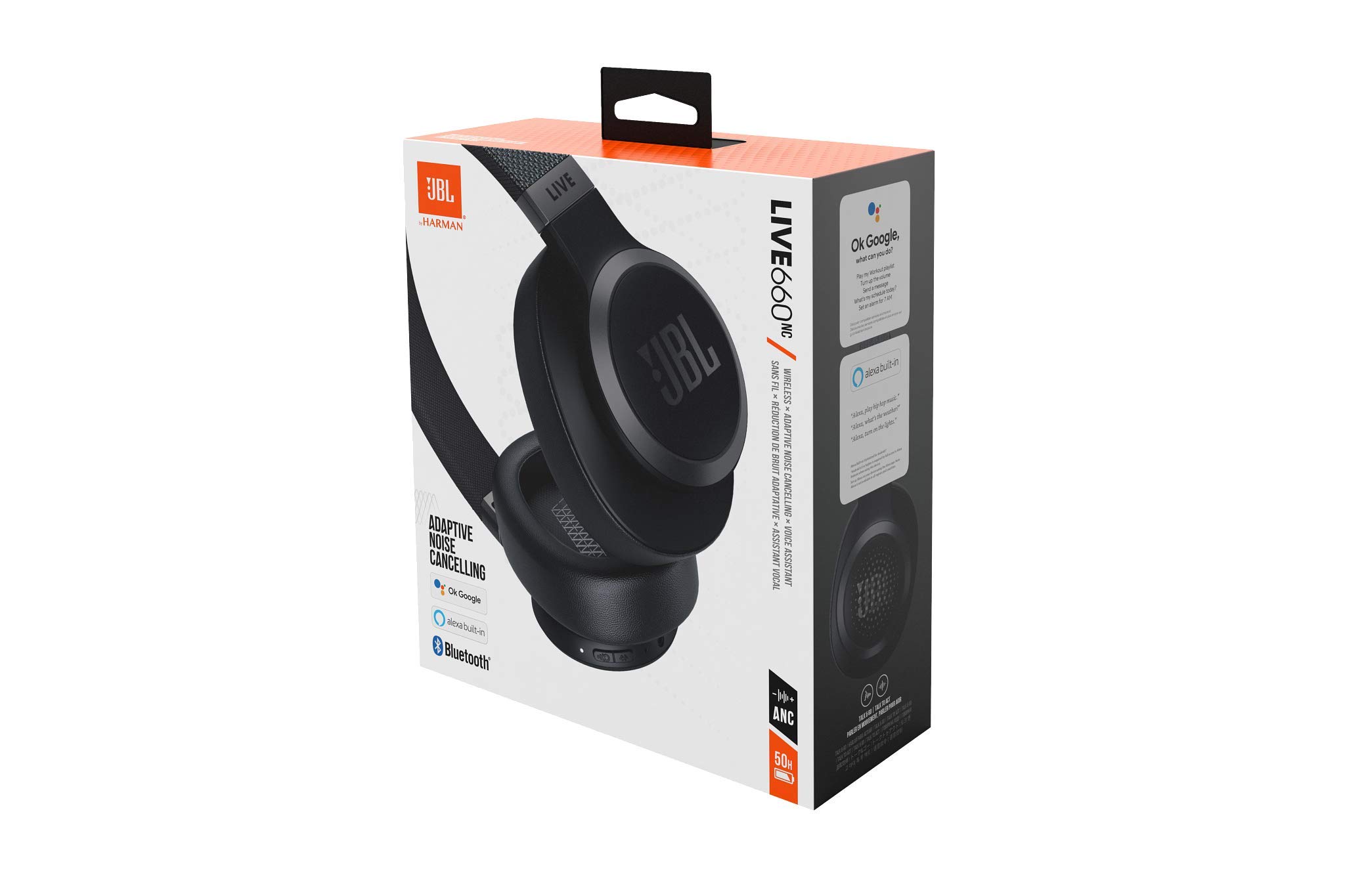 JBL LIVE 660 NC, Cuffie Over-Ear Wireless Bluetooth con Cancellazione Adattiva del Rumore, Cuffia Pieghevole Senza Fili per Musica, Chiamate e Sport, Fino a 50h di Autonomia, Nero
