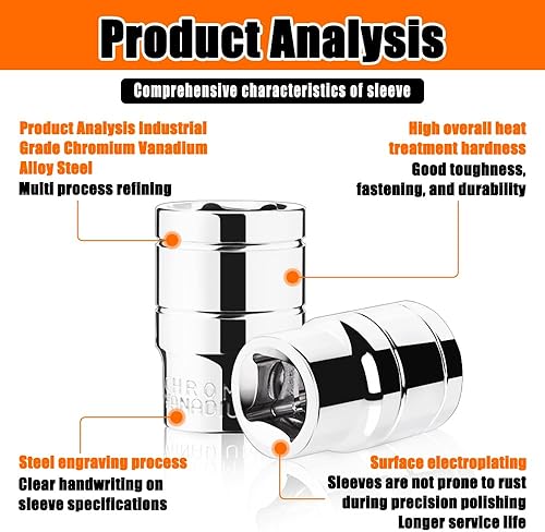 Miniatura 3 de Juego de llaves de vaso de 12 pulgada poco profundas 4PCS-17, 19, 0.827 in, enchufe métrico estándar profesional de 6 puntos, zócalo cromado corto