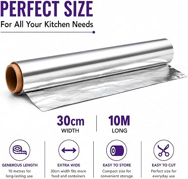 Aluminium Kitchen Foil 2xRoll 300mm x 10M Extra Strong Cooking Foil Tin Foil for Baking Roasting Grilling Food Wrapping Catering Kitchen Use for BBQ & Cooking Durable Silver Foil