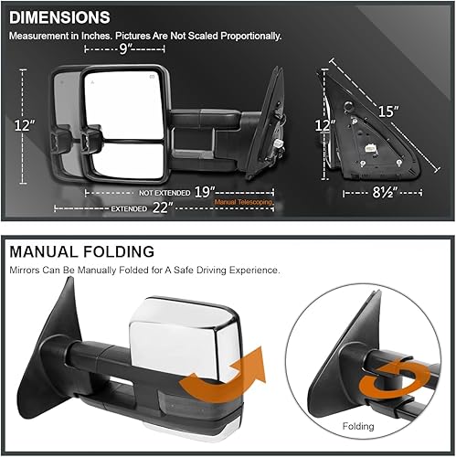 Miniatura 4 de Spec-D Tuning Espejos de remolque con calefacción eléctrica, señales LED ahumadas, punto ciego compatibles con Toyota Tundra 2007-2021, Toyota