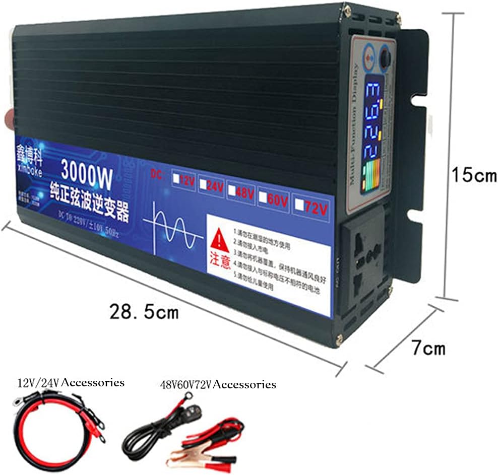 3000W 4000W 5000W Inverter Pure Sine Wave Power DC 12V to 220V Converter with Dual Cooling Fans for Home Appliance Refrigerator RV | 4000w,60V-220V