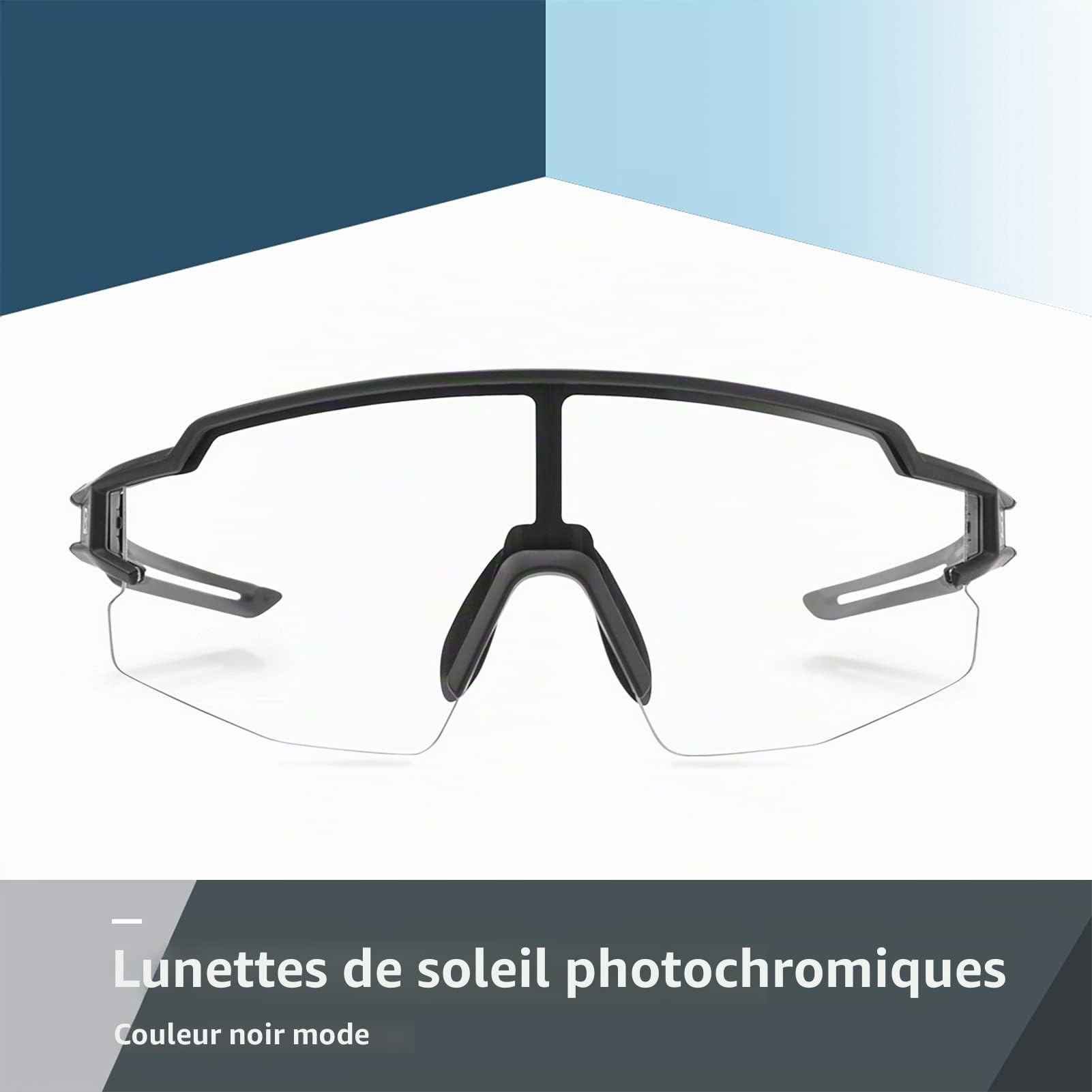 ROCKBROS Lunettes de Cyclisme Photochromiques Protection UV400 Coupe-Vent Lunettes de Soleil Clair Lunettes de Sport Activités de Plein Air Homme Femme VTT Vélo Route Course Pêche Golf Noir Blanc