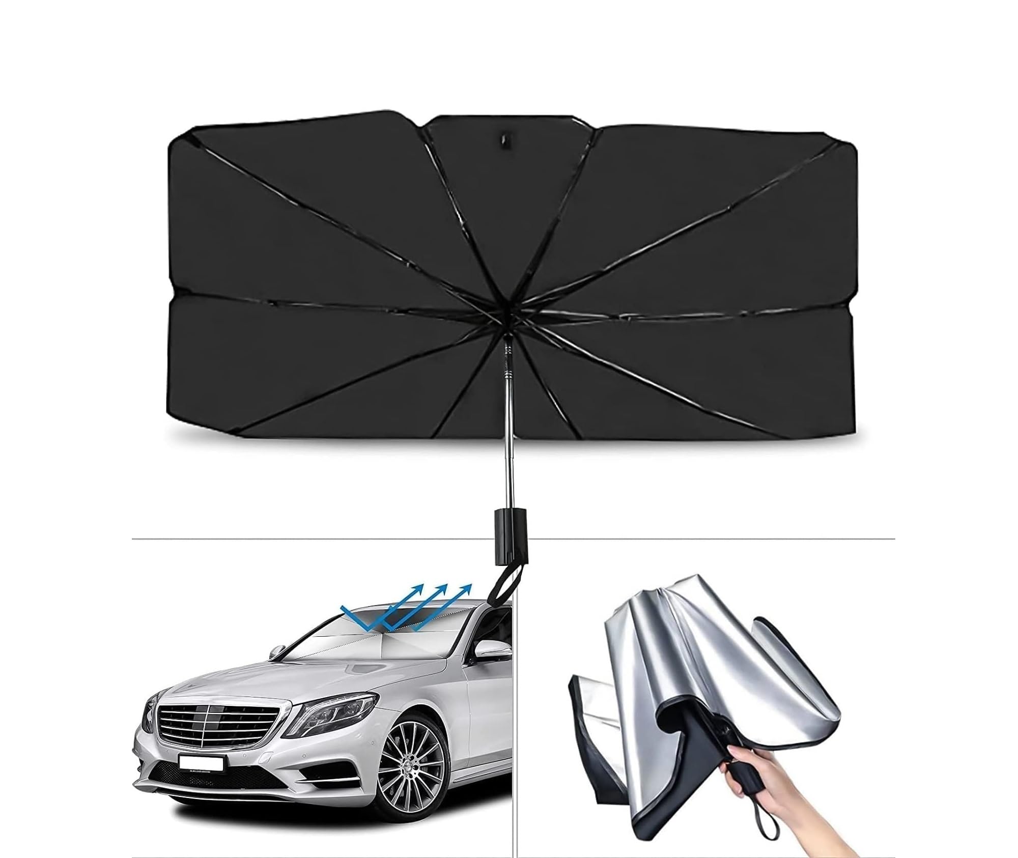 TEMPO DI SALDI Ombrello Parasole Auto Parabrezza Interno Pieghevole 130 x 75 x 1 cm, Protezione Raggi UV, Copri Parabrezza Auto Universale e Proteggi Cruscotto