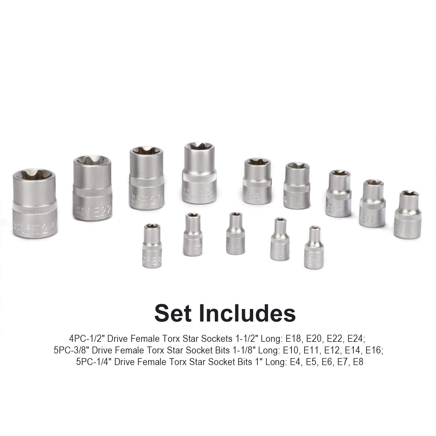 Buy CASOMAN 14 Pieces Female ETORX Star Socket Set with Rail, Female