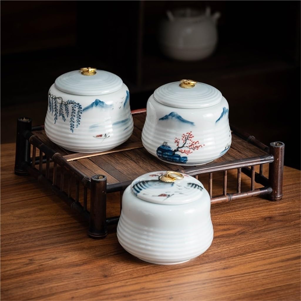 XYNSNDB Słoik cukru Kreatywna, ręcznie malowana ceramiczna puszka na herbatę Mała puszka na herbatę Ceramiczny przenośny, szczelny pojemnik do przechowywania herbaty luzem Puszka kuchenna Pojemnik na