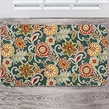 Front Door Mat, Colorful Boho Paisley Floral Doormat Outdoor Entrance, Non-Slip Low Profile Absorbent and Easy Clean Outdoor Welcome Mat for Entryway Patio Porch 17x29 in