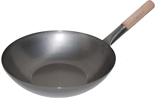 wok pan flat bottom Ø 40 cm made of carbon steel, for gas and induction hobs, with wooden handles