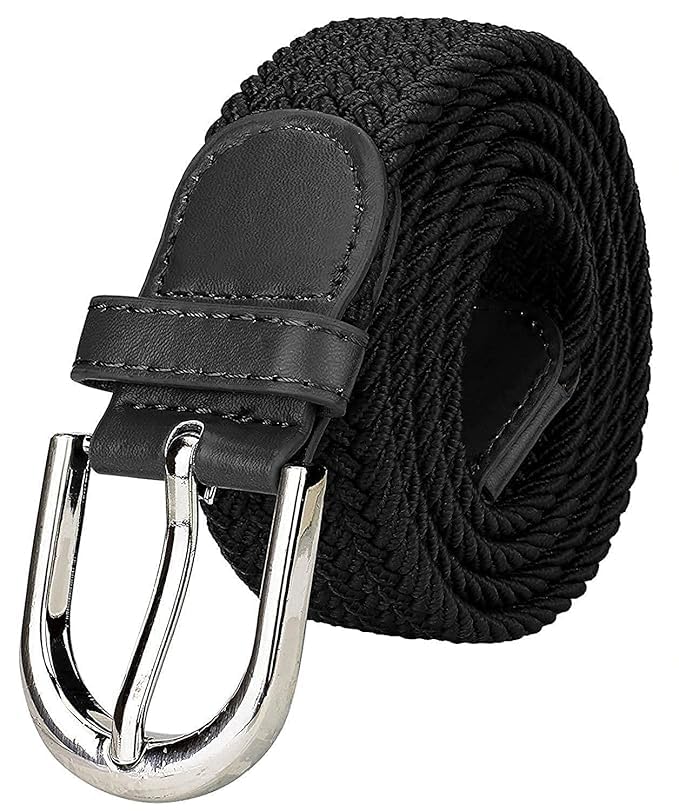 Stretchable Braided Belt, Black, Unisex, Metal Buckle, Fits Up to 28 inch Waist-image-27