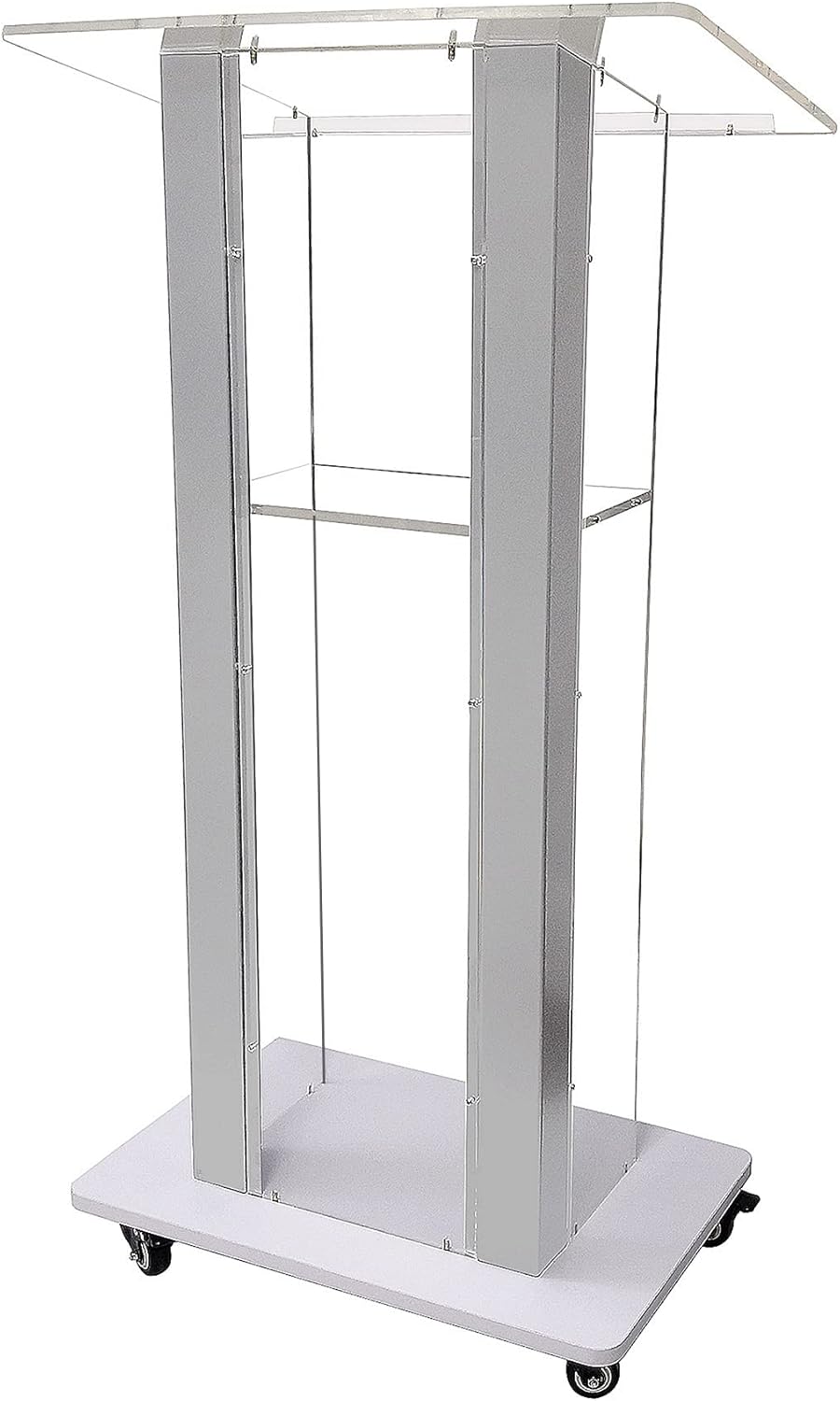 FixtureDisplays® Clear Acrylic Plexiglass Podium Steel Sides Church Pulpit School Lectern Debate Funeral Home Conference 14306NEW-NPF