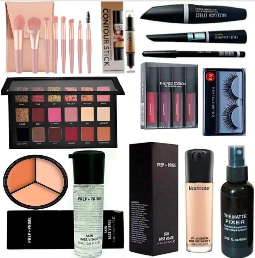 Professional All-in-One Makeup Kit Set for Women and Girls with Eyeshadow Palette Premium Makeup Brush Set with Pouch Lipstick Combo Set Fixer Primer Foundation Contour 3 in 1 Makeup Corrector Concealer-image-13