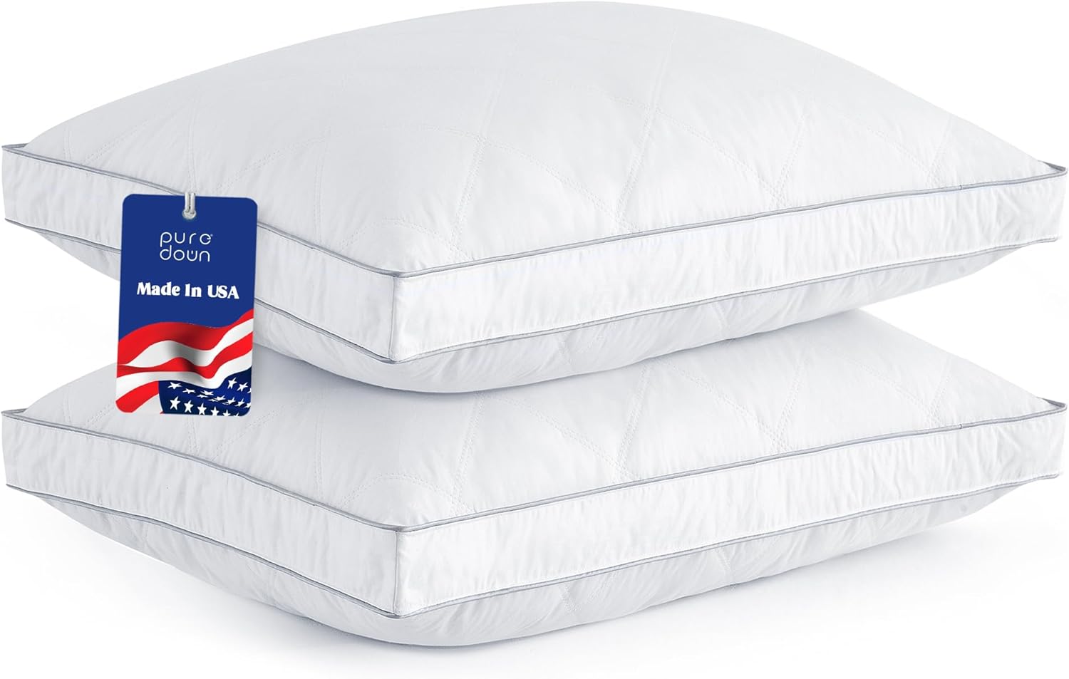 puredown® Made in USA Goose Feathers and Down Gusseted Pillows, 100% Cotton Cover, Pillows King Size Set of 2, Hotel Luxury Gusseted Bed Pillows for Sleeping