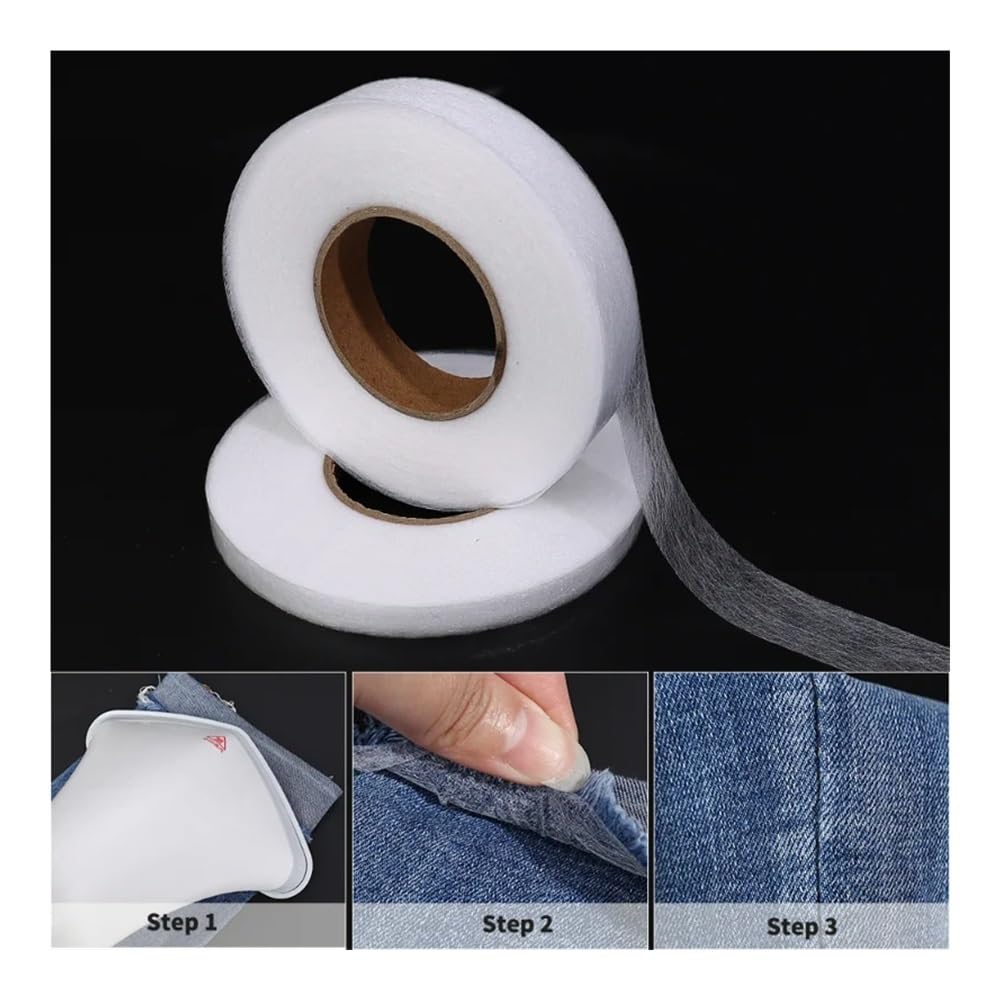 Klebeband zum Säumen, Hosenkante kürzen Klebeband Paste Kleber doppelseitige Einlage Stoff Tuch Eisen auf Web DIY Nähen Handwerk Zubehör(White,1cmx60m)